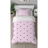 Greendecor Çilek Meyve Pembe Desenli Baskılı Özel Tasarım Çarşafsız Tek Kişilik Tarz Şık Nevresim Takımı - 160 x 220 cm
