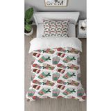 Greendecor Çilek Meyve Tatlı Şeker Desenli Dijital Baskılı Özel Tasarımlı Çarşafsız Tek Kişilik Nevresim Takımı - Beyaz - 160 x 220 cm
