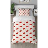Greendecor Çilek Meyve Tatlı Şeker Desenli Dijital Baskılı Özel Tasarımlı Çarşafsız Tek Kişilik Nevresim Takımı - Kırmızı - 160 x 220 cm