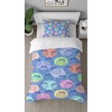 Greendecor Çilek Meyve Tatlı Şeker Desenli Dijital Baskılı Özel Tasarımlı Çarşafsız Tek Kişilik Nevresim Takımı - Mavi - 160 x 220 cm
