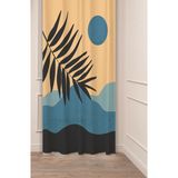 Greendecor Dağ Yaprak Lacivert Renk Bohem Desenli Özel Tasarım Dijital Baskılı (Tek Kanat) Modern Şık Fon Perde - Kahverengi - 135 x 270 cm