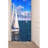 Greendecor Deniz Beyaz Gemi Mavi Bulut Su Desenli Özel Tasarım Dijital Baskılı (Tek Kanat) Modern Şık Fon Perde - 135 x 200 cm