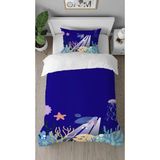 Greendecor Deniz Yıldızı Balık Desenli Tasarımlı Dijital Baskılı Özel Tasarım Çarşafsız Çocuk Nevresim Takımı - Lacivert - 160 x 220 cm
