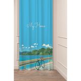 Greendecor Doğa Mavi Deniz Bisiklet Bohem Desenli Özel Tasarım Dijital Baskılı (Tek Kanat) Modern Şık Fon Perde - Metalik - 135 x 250 cm