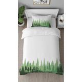 Greendecor Doğa Orman Çam Ağacı Desenli Baskılı Özel Tasarımlı Çarşafsız Tek Kişilik Tarz Şık Nevresim Takımı - Beyaz - 160 x 220 cm
