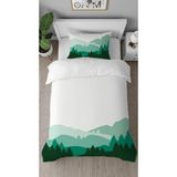 Greendecor Doğa Orman Çam Ağacı Desenli Baskılı Özel Tasarımlı Çarşafsız Tek Kişilik Tarz Şık Nevresim Takımı - Haki - 160 x 220 cm