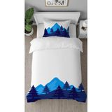 Greendecor Doğa Orman Çam Ağacı Desenli Baskılı Özel Tasarımlı Çarşafsız Tek Kişilik Tarz Şık Nevresim Takımı - Lacivert - 160 x 220 cm