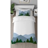 Greendecor Doğa Orman Çam Ağacı Desenli Baskılı Özel Tasarımlı Çarşafsız Tek Kişilik Tarz Şık Nevresim Takımı - Turkuaz - 160 x 220 cm