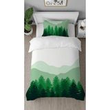 Greendecor Doğa Orman Çam Ağacı Desenli Baskılı Özel Tasarımlı Çarşafsız Tek Kişilik Tarz Şık Nevresim Takımı - Yeşil - 160 x 220 cm