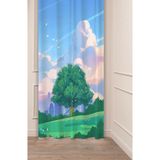 Greendecor Doğa Şehir Ağaç Doğa Bohem Desenli Özel Tasarım Dijital Baskılı (Tek Kanat) Modern Şık Fon Perde - Lacivert - 135 x 200 cm