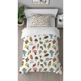 Greendecor Dondurma Tatlı Şeker Desenli Dijital Baskılı Özel Tasarımlı Çarşafsız Tek Kişilik Nevresim Takımı - Kahverengi - 160 x 220 cm