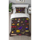 Greendecor Emoji Gamer Xo Online Hacker Oyun Desenli Baskılı Özel Tasarım Çarşafsız Tek Kişilik Nevresim Takımı - Kahverengi - 160 x 220 cm