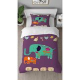 Greendecor Fil Antik Çiçek Otantik Desenli Baskılı Özel Tasarımlı Çarşafsız Tek Kişilik Tarz Nevresim Takımı - Mor - 160 x 220 cm