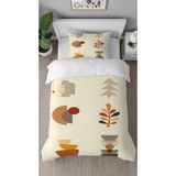 Greendecor Geometrik Çizgi Yaprak Desenli Baskılı Özel Tasarımlı Çarşafsız Tek Kişilik Şık Nevresim Takımı - Kahverengi - 160 x 220 cm