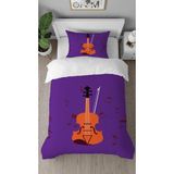 Greendecor Gitar Müzik Notaları Melodi Şarkı Desenli Baskılı Tasarımlı Çarşafsız Tek Kişilik Nevresim Takımı - Kahverengi - 160 x 220 cm