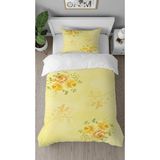 Greendecor Gül Çiçekli Sarı Desenli Baskılı Özel Tasarımlı Çarşafsız Tek Kişilik Tarz Nevresim Takımı - 160 x 220 cm