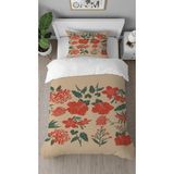 Greendecor Gül Çiçekli Sarı Desenli Baskılı Özel Tasarımlı Çarşafsız Tek Kişilik Tarz Nevresim Takımı - Kırmızı - 160 x 220 cm