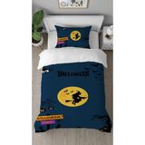 Greendecor Halloween Cadı Kabak Desenli Dijital Baskılı Özel Tasarım Çarşafsız Tek Kişilik Şık Nevresim Takımı - Lacivert - 160 x 220 cm