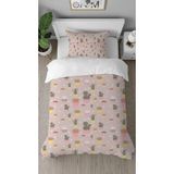 Greendecor Kaktüs Çiçek Yaprak Desenli Dijital Baskılı Özel Tasarım Çarşafsız Şık Tek Kişilik Nevresim Takımı - Pembe - 160 x 220 cm