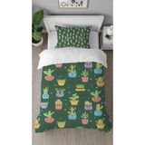 Greendecor Kaktüs Çiçek Yaprak Desenli Dijital Baskılı Özel Tasarım Çarşafsız Şık Tek Kişilik Nevresim Takımı - Yeşil - 160 x 220 cm