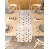 Greendecor Kalp Bej Krem Desenli Özel Tasarım Runner Dijital Baskılı Dekoratif Masa Örtüsü Şık Ev Dekorasyonu - Bordo - 40 x 150 cm