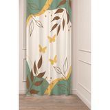 Greendecor Kelebek Çiçek Yaprak Yeşil Bohem Desenli Özel Tasarım Dijital Baskılı (Tek Kanat) Modern Fon Perde - Haki - 135 x 200 cm