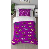 Greendecor Kelebekler Renkli Desenli Dijital Baskılı Özel Tasarımlı Çarşafsız Tek Kişilik Şık Nevresim Takımı - Mor - 160 x 220 cm