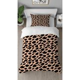 Greendecor Leopar Siyah Krem Desenli Baskılı Özel Tasarımlı Çarşafsız Tek Kişilik Tarz Şık Nevresim Takımı - Kahverengi - 160 x 220 cm