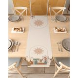 Greendecor Mandala Çiçek Desenli Şık Özel Tasarım Runner Dijital Baskılı Dekoratif Masa Örtüsü Ev Dekorasyonu - Bej - 40 x 150 cm