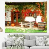 Greendecor Manzara Çiçekler Tatlı Ev Doğa Duvar Örtüsü Halısı Duvar Sanatı Duvar Dekorasyonu Dekoratif Tapestry - Turuncu - 200 x 140 cm