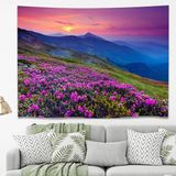 Greendecor Manzara Yayla Dağ Çiçek Duvar Örtüsü Duvar Halısı Duvar Sanatı Duvar Dekorasyonu Dekoratif Tapestry - Bordo - 135 x 100 cm
