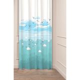 Greendecor Mavi Bulut Şehir Doğa Martı Dağ Bohem Desenli Özel Tasarım Dijital Baskılı (Tek Kanat) Şık Fon Perde - Beyaz - 135 x 260 cm