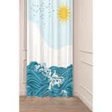 Greendecor Mavi Deniz Güneş Martı Bohem Desenli Özel Tasarım Dijital Baskılı (Tek Kanat) Modern Şık Fon Perde - Turkuaz - 135 x 270 cm