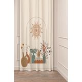 Greendecor Minimalist Soft Sade Pastel Yaprak Bohem Özel Tasarım Dijital Baskılı (Tek Kanat) Bej Krem Fon Perde - Bordo - 135 x 250 cm