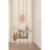 Greendecor Minimalist Soft Sade Pastel Yaprak Bohem Özel Tasarım Dijital Baskılı (Tek Kanat) Bej Krem Fon Perde - Bordo - 135 x 260 cm