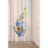 Greendecor Minimalist Soft Sade Pastel Yaprak Bohem Özel Tasarım Dijital Baskılı (Tek Kanat) Bej Krem Fon Perde - Mavi - 135 x 250 cm