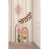 Greendecor Minimalist Soft Sade Pastel Yaprak Bohem Özel Tasarım Dijital Baskılı (Tek Kanat) Bej Krem Fon Perde - Mor - 135 x 260 cm