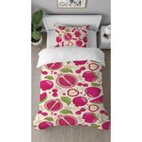 Greendecor Nar Kiraz Elma Meyve Desenli Baskılı Özel Tasarımlı Çarşafsız Tek Kişilik Modern Şık Nevresim Takım - Mor - 160 x 220 cm