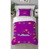 Greendecor Okul Kitap Uzay Desenli Dijital Baskılı Özel Tasarımlı Çarşafsız Tek Kişilik Şık Nevresim Takımı - Mor - 160 x 220 cm