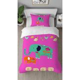 Greendecor Otantik Fil Çiçek Desenli Dijital Baskılı Özel Tasarım Çarşafsız Tek Kişilik Şık Nevresim Takımı - Pembe - 160 x 220 cm