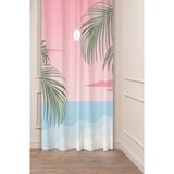 Greendecor Palmiye Yaprak Deniz Güneş Pembe Bohem Desenli Özel Tasarım Dijital Baskılı (Tek Kanat) Fon Perde - Altın - 135 x 250 cm