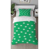 Greendecor Papatya Çiçek Desenli Baskılı Özel Tasarımlı Çarşafsız Tek Kişilik Tarz Şık Nevresim Takımı - Yeşil - 160 x 220 cm