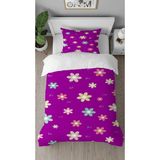 Greendecor Papatya Çiçek Mor Renkli Desenli Baskılı Özel Tasarımlı Çarşafsız Tek Kişilik Şık Nevresim Takımı - 160 x 220 cm