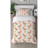 Greendecor Pembe Flamingo Ananas Desenli Baskılı Özel Tasarımlı Çarşafsız Tek Kişilik Modern Şık Nevresim Takım - Mor - 160 x 220 cm