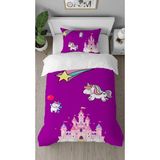 Greendecor Pembe Unicorn Yıldız Desenli Dijital Baskılı Özel Tasarım Çarşafsız Tek Kişilik Şık Nevresim Takımı - Mor - 160 x 220 cm