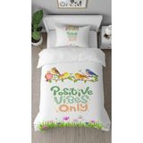 Greendecor Positive Vibes Çiçek Desenli Tasarımlı Dijital Baskılı Özel Tasarım Çarşafsız Şık Nevresim Takımı - Yeşil - 160 x 220 cm