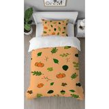 Greendecor Renkli Yapraklar Desenli Dijital Baskılı Özel Tasarım Çarşafsız Şık Tek Kişilik Nevresim Takımı - Kahverengi - 160 x 220 cm