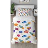 Greendecor Roket Yıldız Ay Uzay Desenli Dijital Baskılı Özel Tasarımlı Çarşafsız Tek Kişilik Nevresim Takımı - Beyaz - 160 x 220 cm