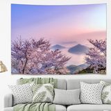 Greendecor Sakura Çiçek Japonya Şık Duvar Örtüsü Duvar Halısı Duvar Sanatı Duvar Dekorasyonu Dekoratif Tapestry - Gümüş - 135 x 100 cm