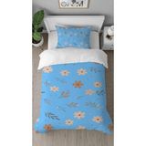 Greendecor Şans Çiçekleri Desenli Dijital Baskılı Özel Tasarımlı Çarşafsız Tek Kişilik Şık Nevresim Takımı - Mavi - 160 x 220 cm